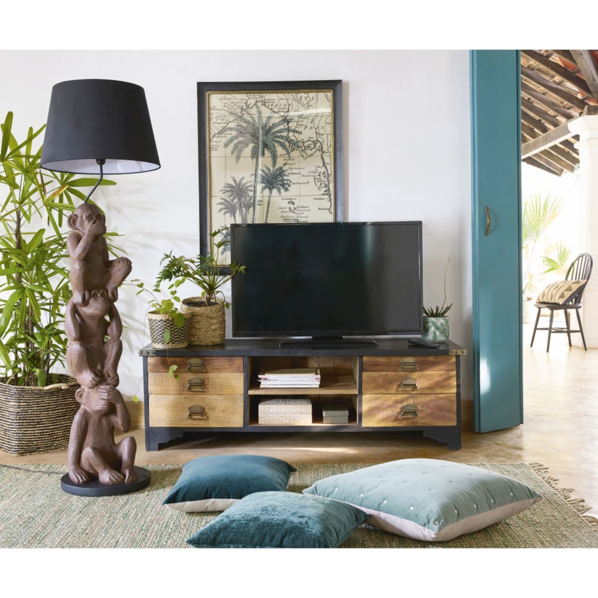 Recycled Wood and Black Mango Wood 6-Drawer TV Cabinet Cheyenne – image 4