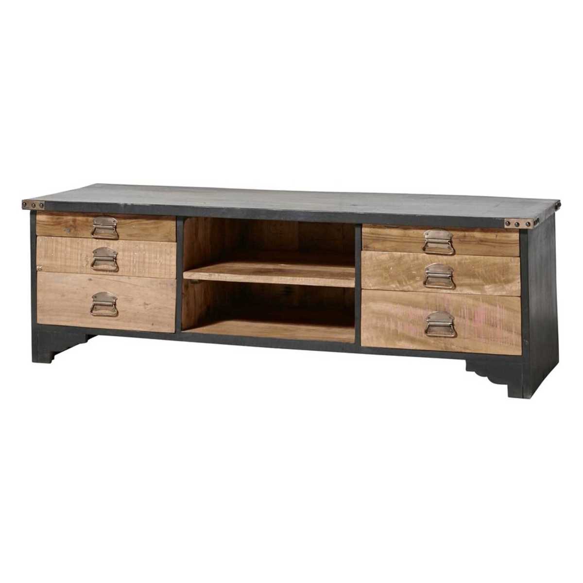 Recycled Wood and Black Mango Wood 6-Drawer TV Cabinet Cheyenne – image 2
