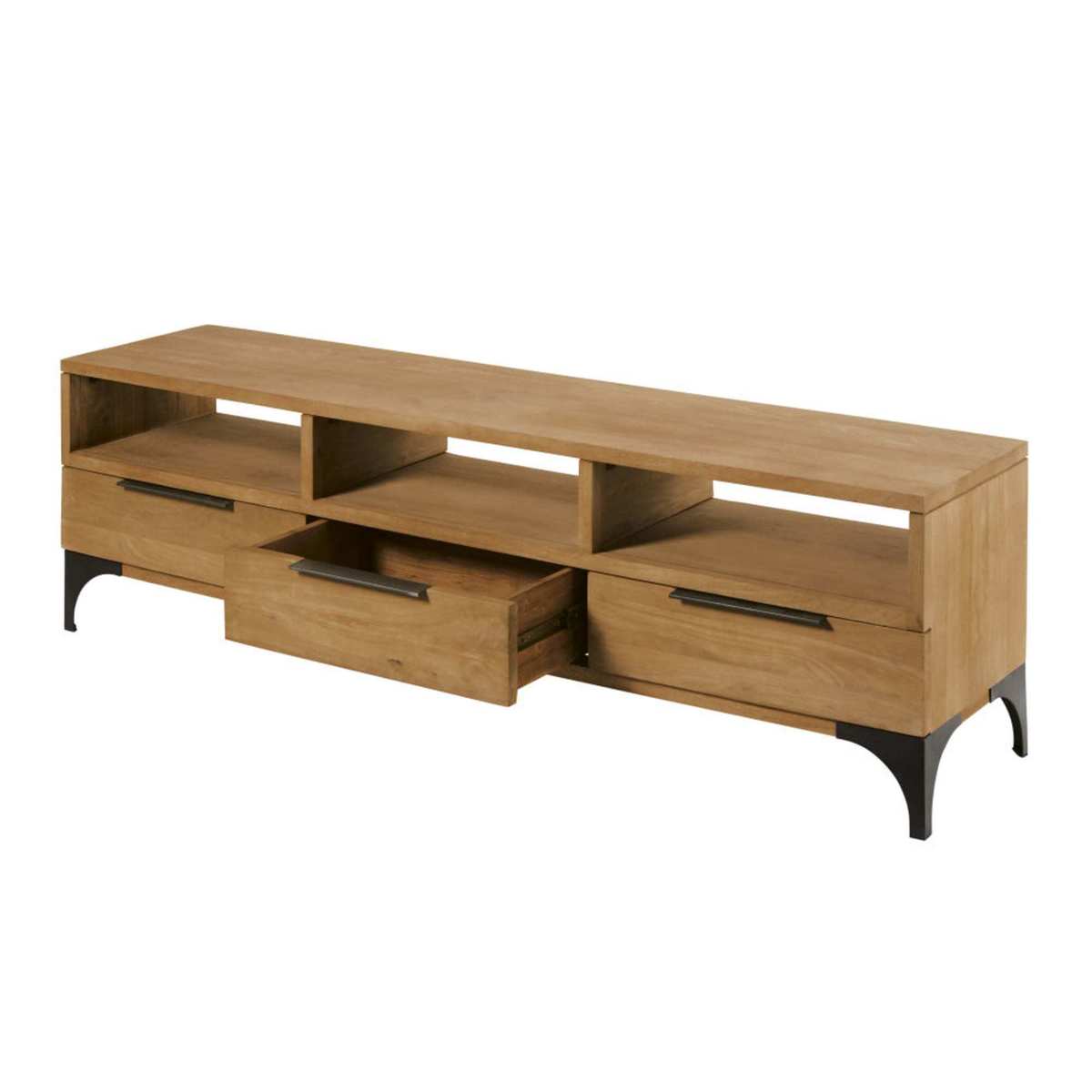 Solid Mango Wood and Acacia 3-Door TV Cabinet Metropolis – image 3