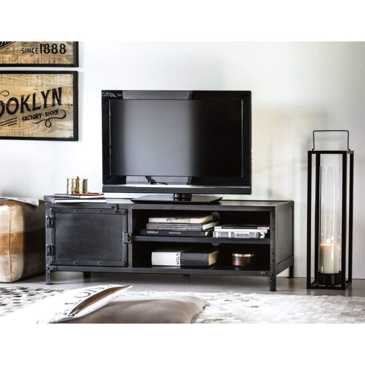 Industrial black metal 1-door TV unit Edison – image 7