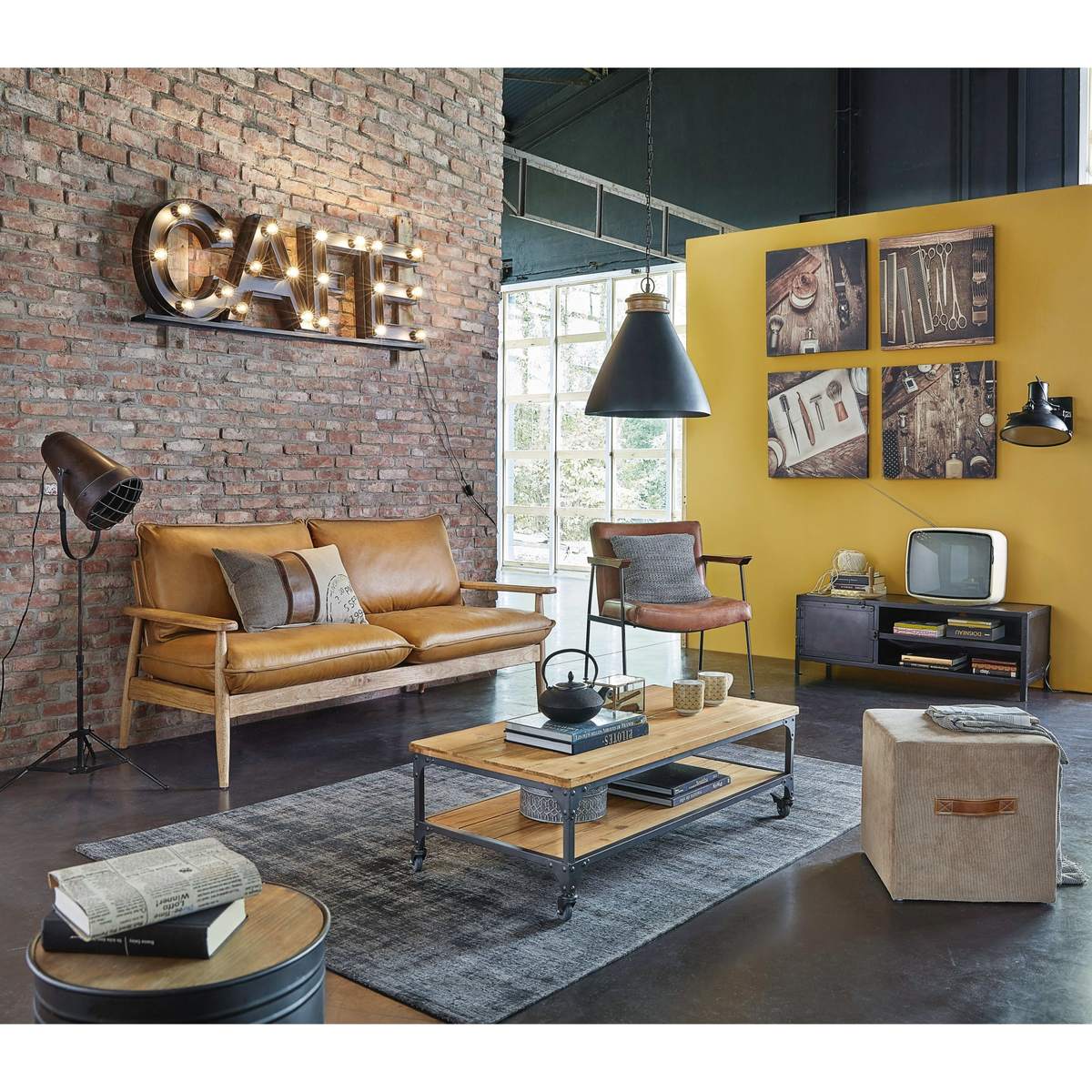 Industrial black metal 1-door TV unit Edison – image 9