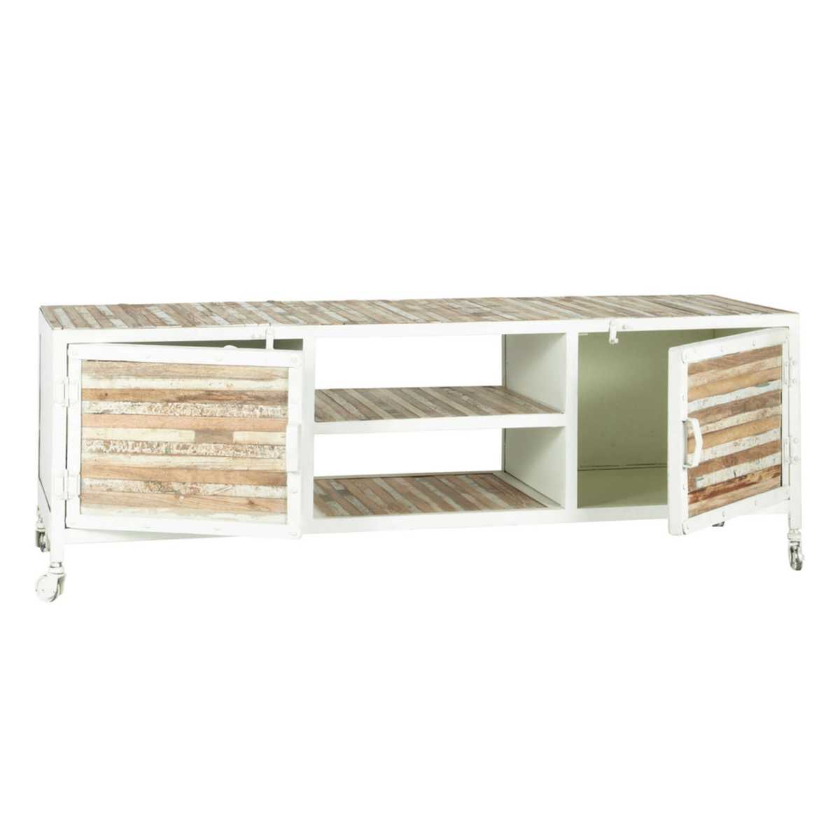 Metal and wood TV unit in white W 140cm Mistral – image 2
