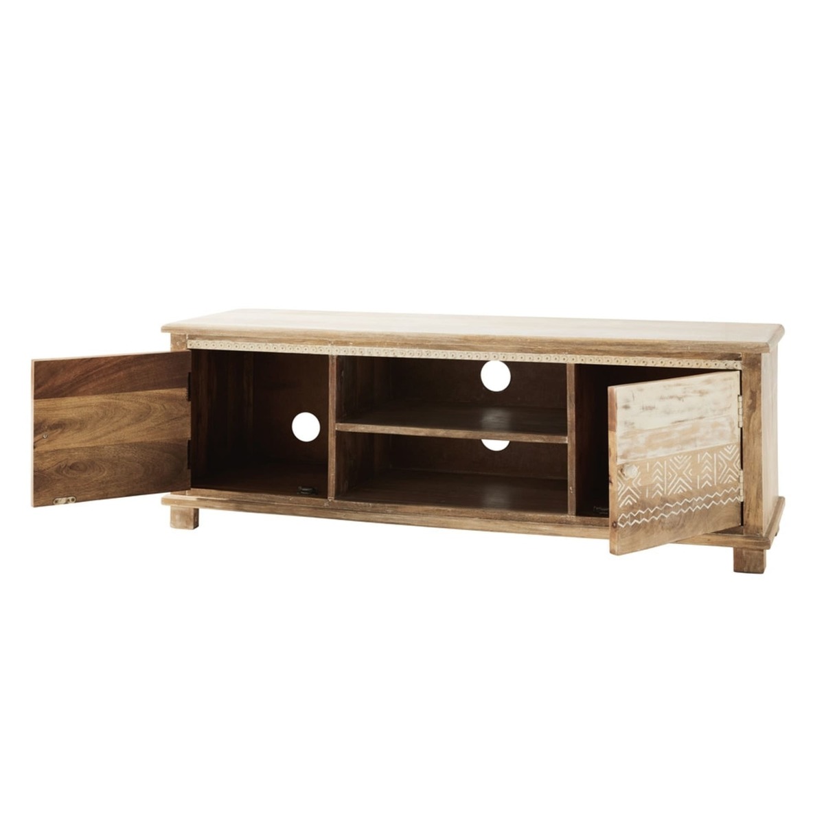 Solid Mango Wood 2-Door TV Cabinet with White Motifs Caraiba – image 3
