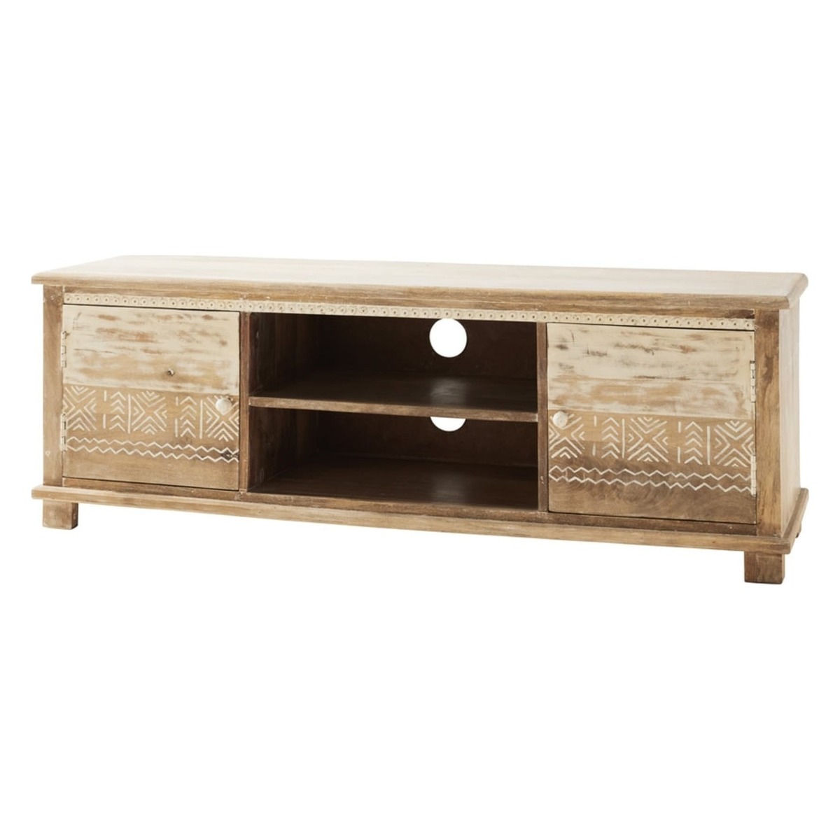 Solid Mango Wood 2-Door TV Cabinet with White Motifs Caraiba – image 2