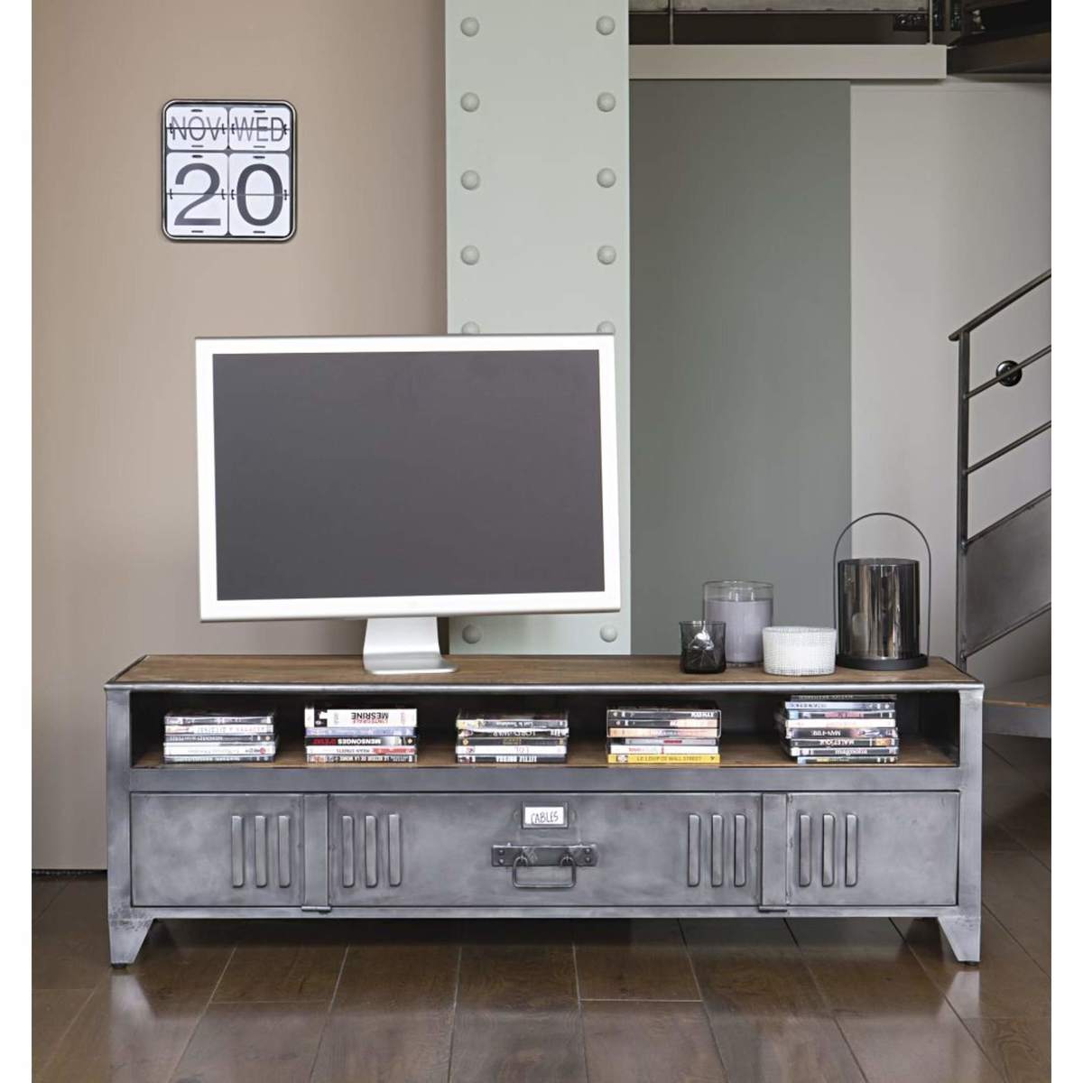 Mango Wood and Metal Industrial 1-Door TV Unit Rydell – image 7
