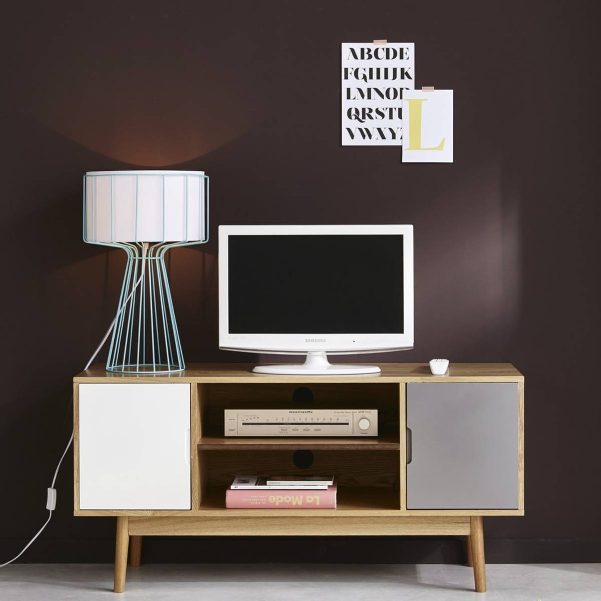 Vintage 2-Door White and Grey TV unit Fjord – image 2