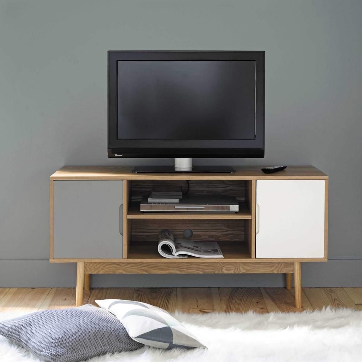 Vintage 2-Door White and Grey TV unit Fjord – image 3