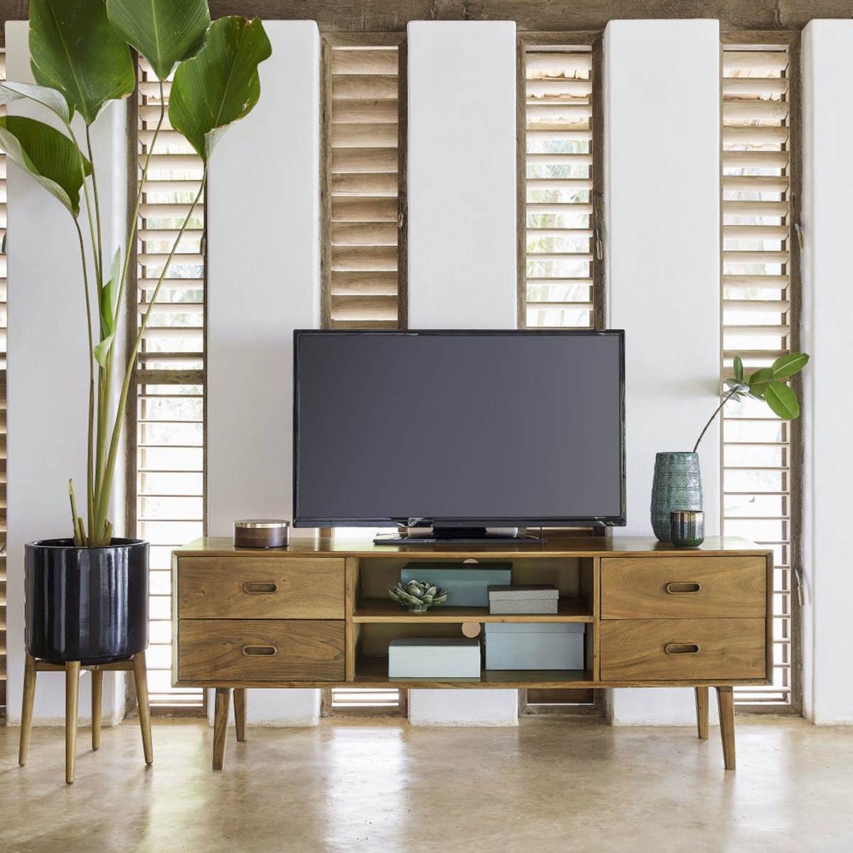 Solid Acacia Vintage 4-Drawer TV Cabinet Yucca – image 3