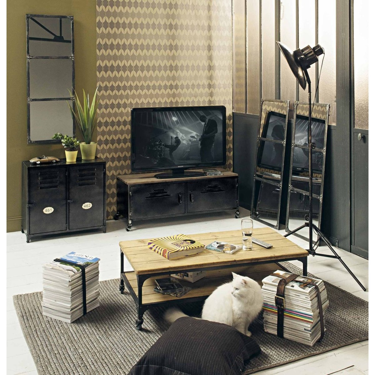 Metal and Fir Industrial TV Unit on Castors Wayne – image 2