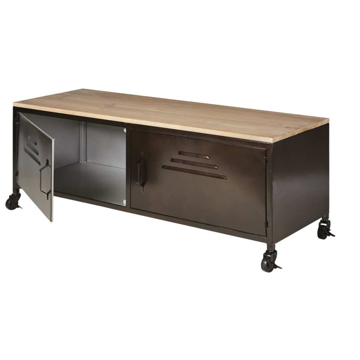 Metal and Fir Industrial TV Unit on Castors Wayne – image 3