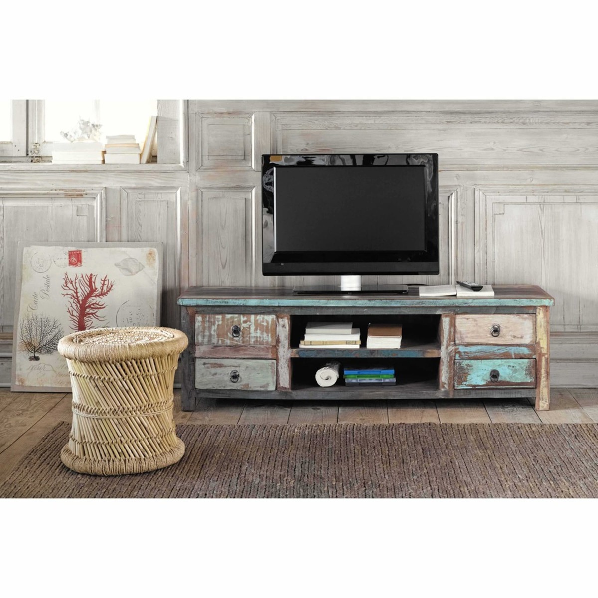 Distressed recycled wood TV unit W 140cm Calanque – image 3