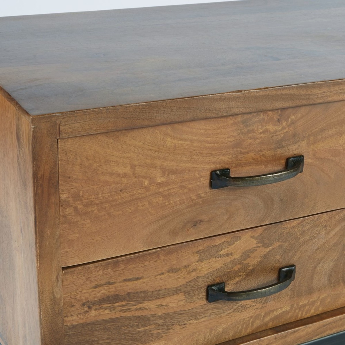 Solid Mango Wood and Black Metal 1-Door 2-Drawer TV Cabinet Hipster – image 4