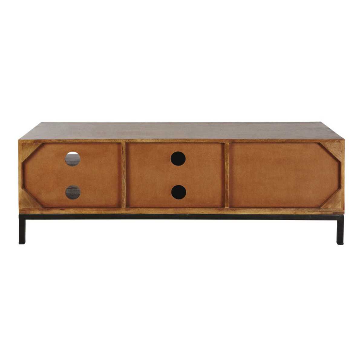Solid Mango Wood and Black Metal 1-Door 2-Drawer TV Cabinet Hipster – image 6