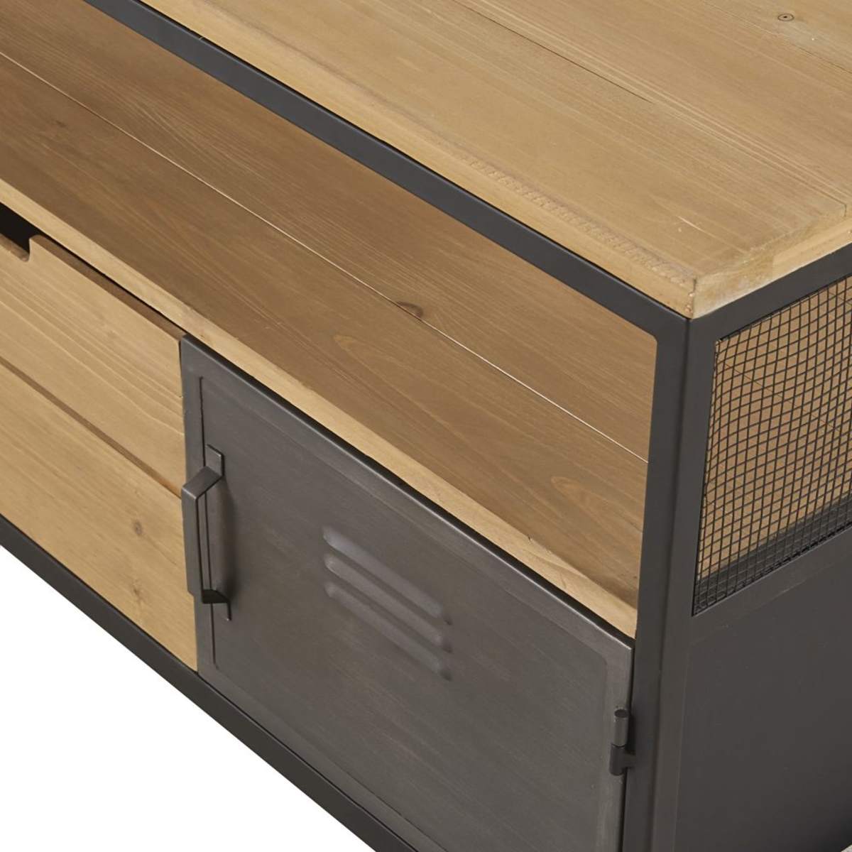 Pine and Metal 1-Drawer 2-Door Industrial-Style TV Unit Harvey – image 3