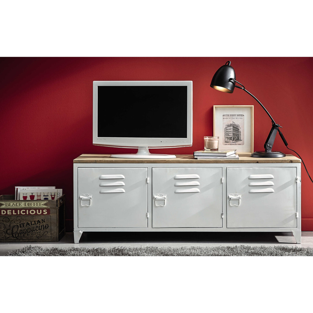 White Metal and Fir Wood Industrial TV Unit – image 4