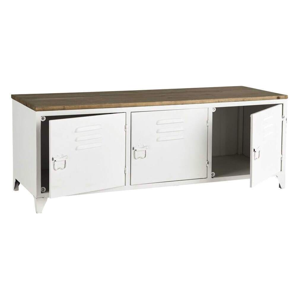 White Metal and Fir Wood Industrial TV Unit – image 2