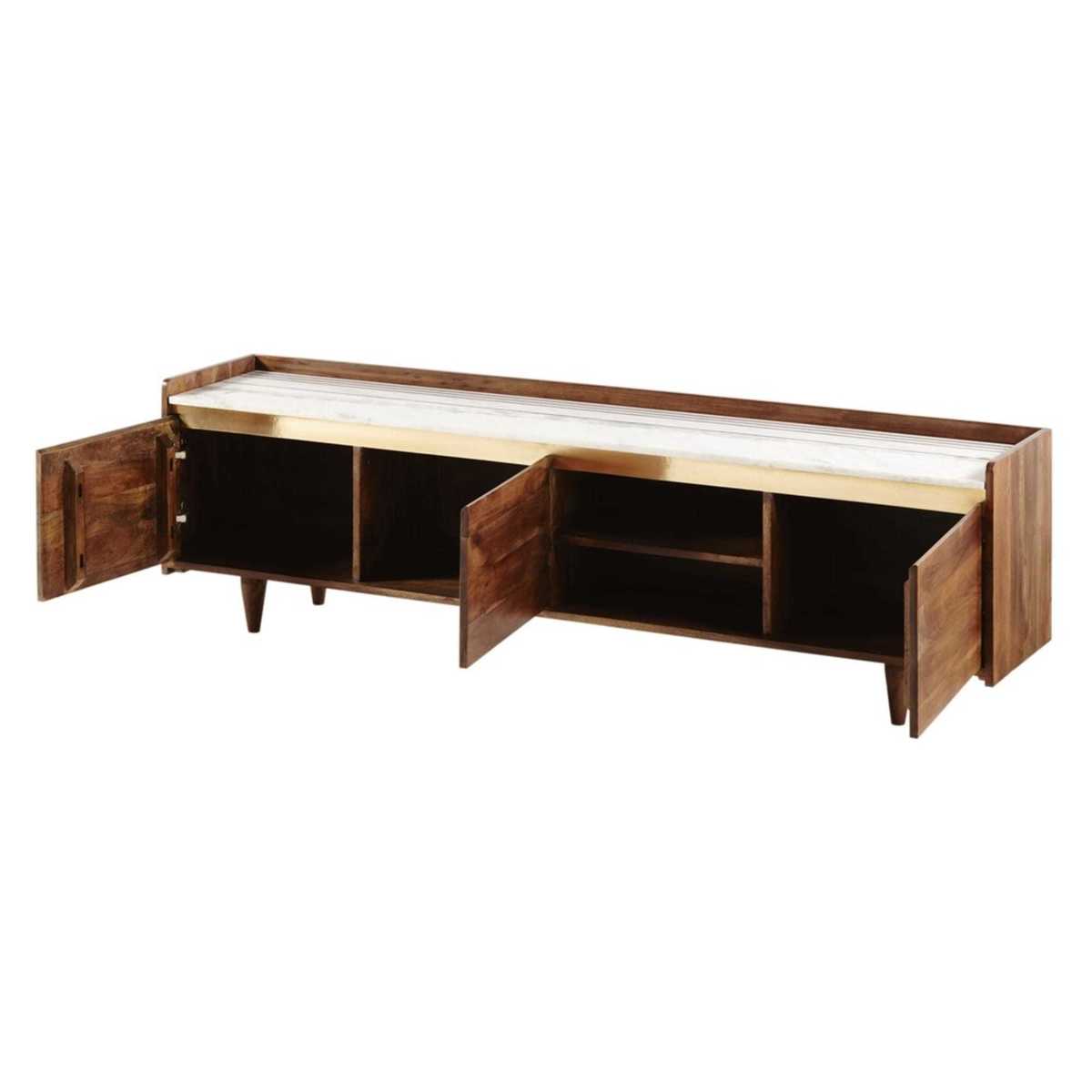 White Marble and Solid Acacia 3-Door TV Cabinet Cappuccino – image 3