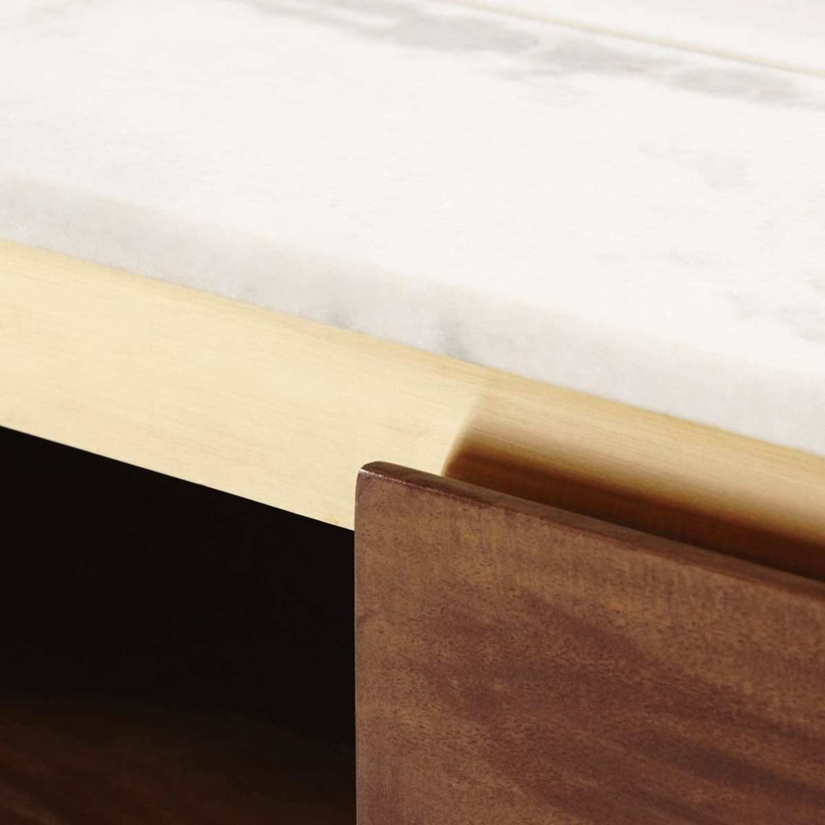 White Marble and Solid Acacia 3-Door TV Cabinet Cappuccino – image 5