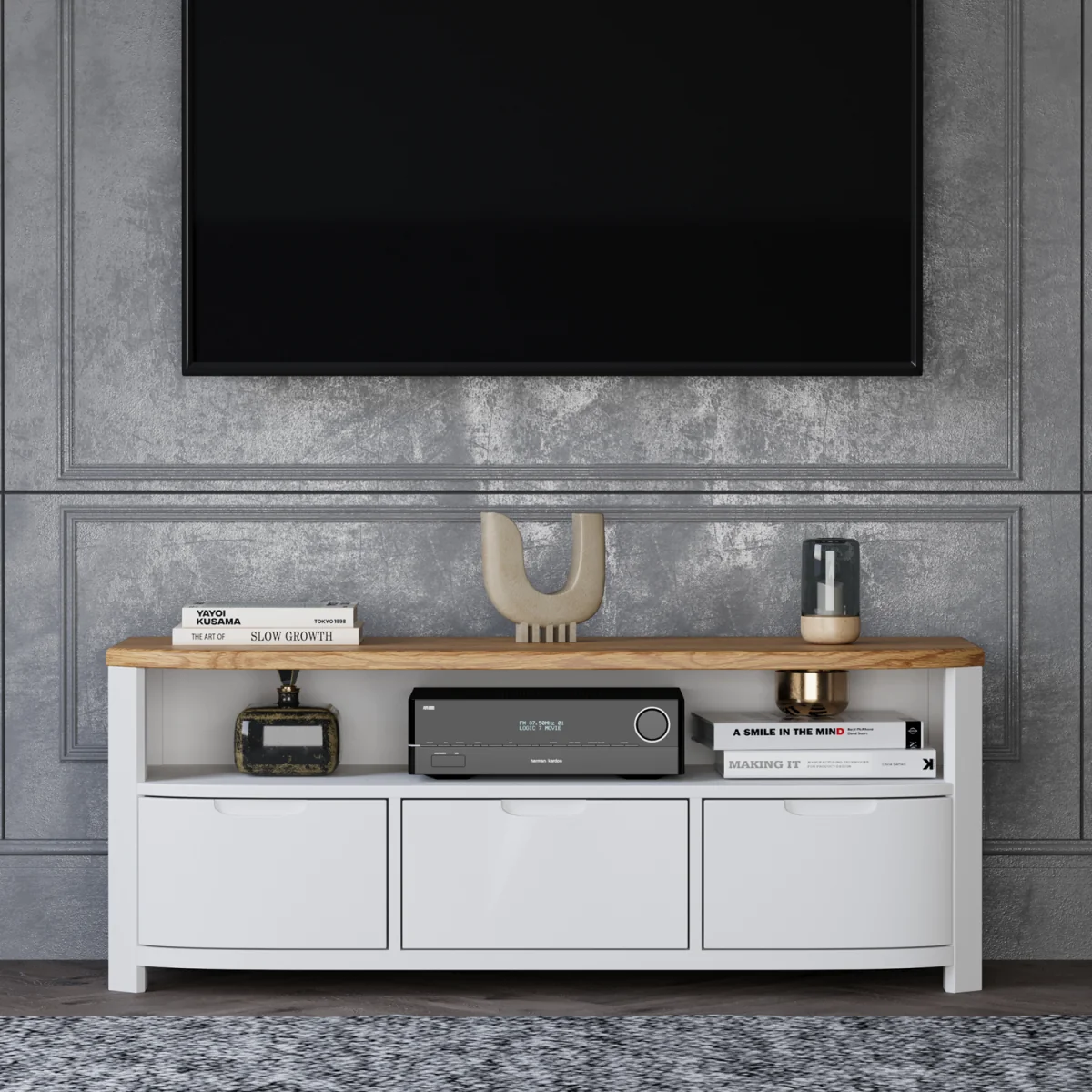 Bradwell Oak and Signal White Painted Large TV Unit – image 2