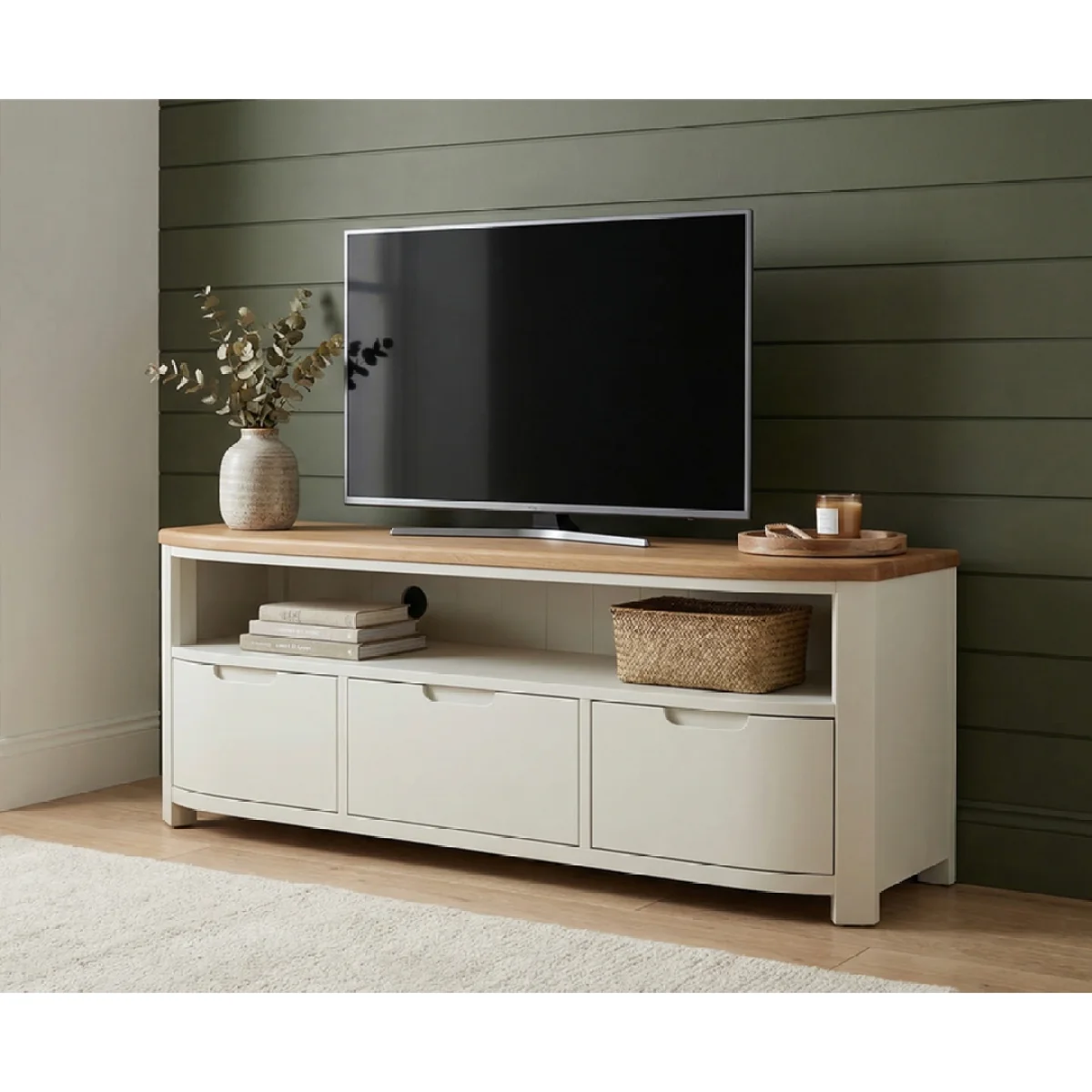 Bradwell Oak and Signal White Painted Large TV Unit – image 3