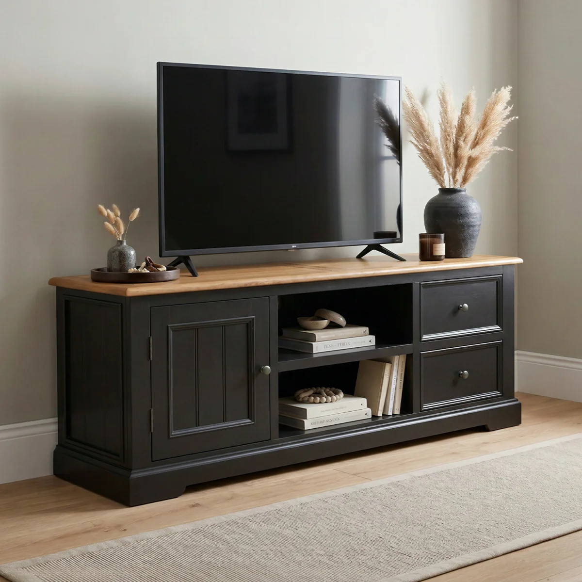 Charlton Oak and Black Painted Super Wide TV Cabinet – image 2