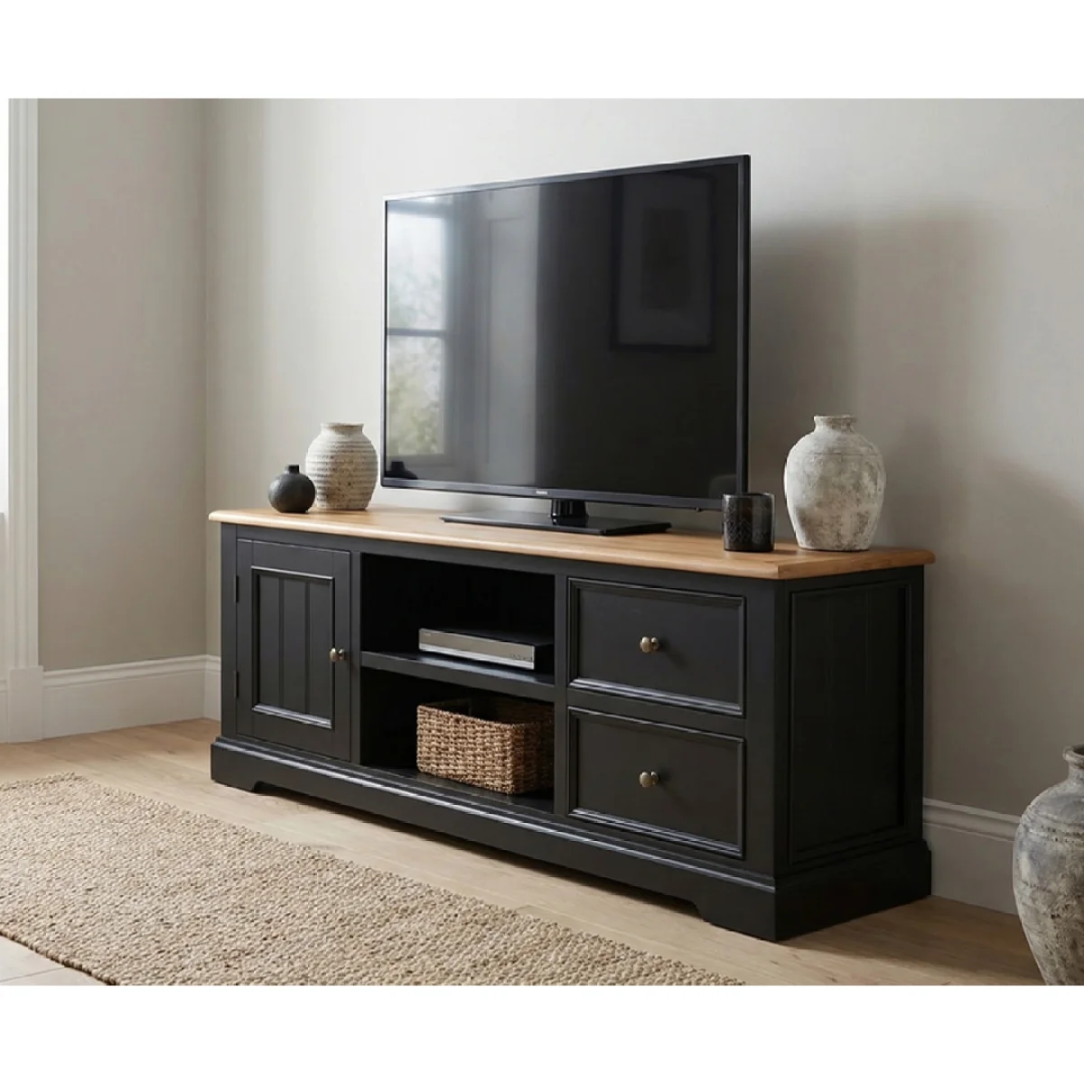 Charlton Oak and Black Painted Super Wide TV Cabinet – image 3