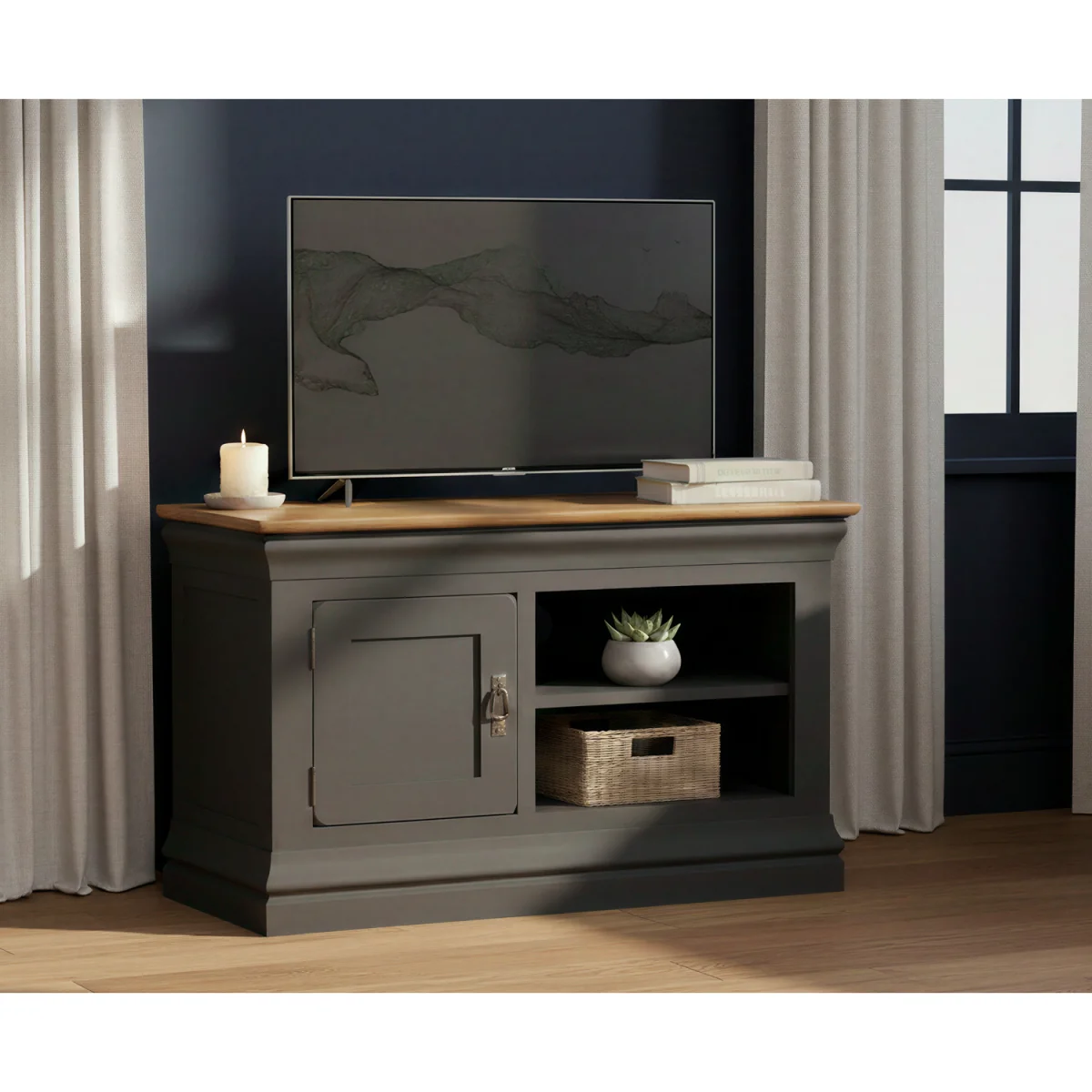 Charwood Oak and Charcoal Painted Small TV Unit – image 2