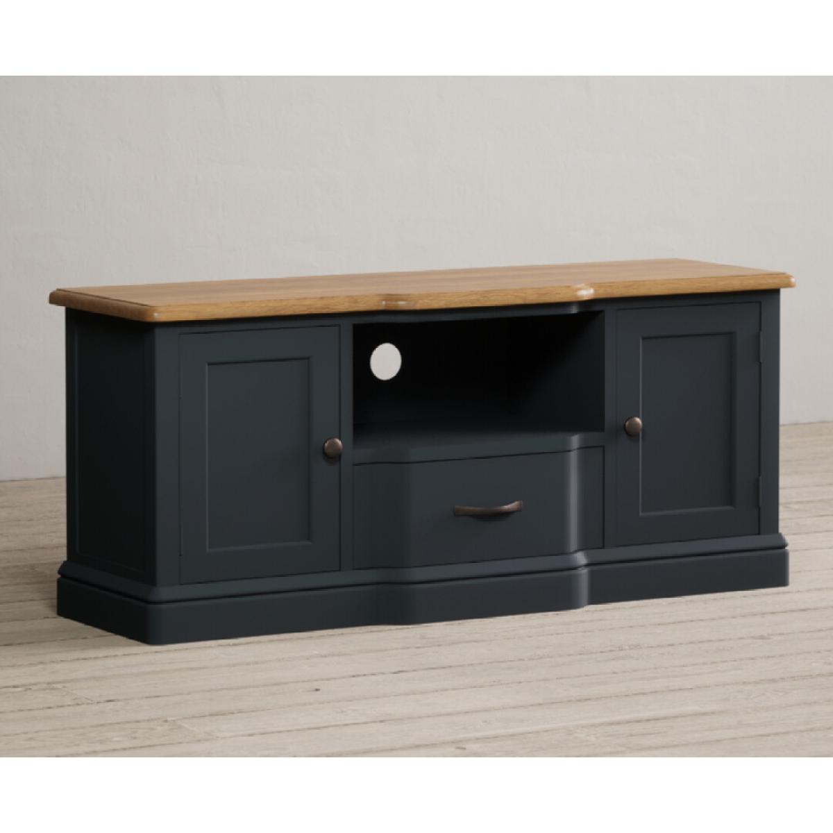 Delphine Oak and Blue Painted Large TV Cabinet – image 3