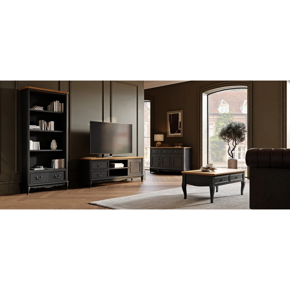 Chateau Noir Oak and Black Painted Corner TV Cabinet – image 11