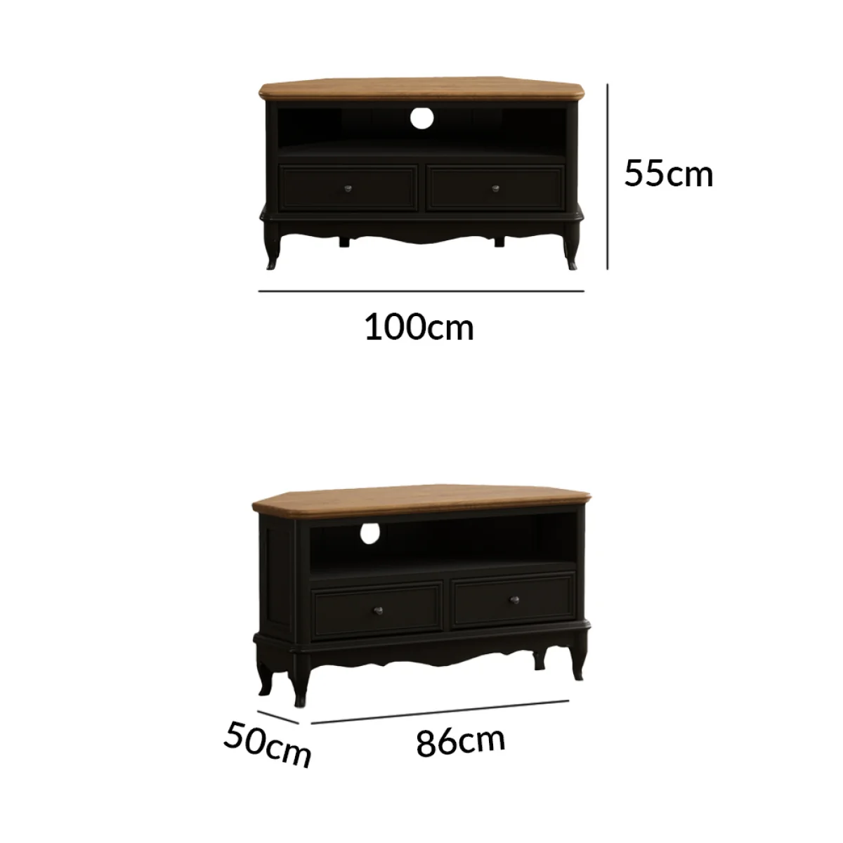 Chateau Noir Oak and Black Painted Corner TV Cabinet – image 12