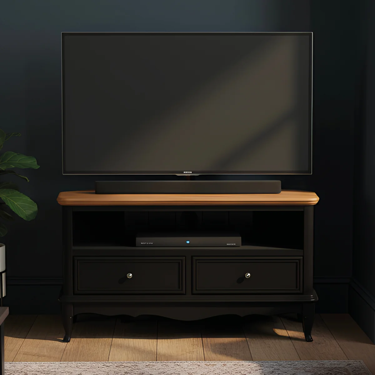 Chateau Noir Oak and Black Painted Corner TV Cabinet – image 3
