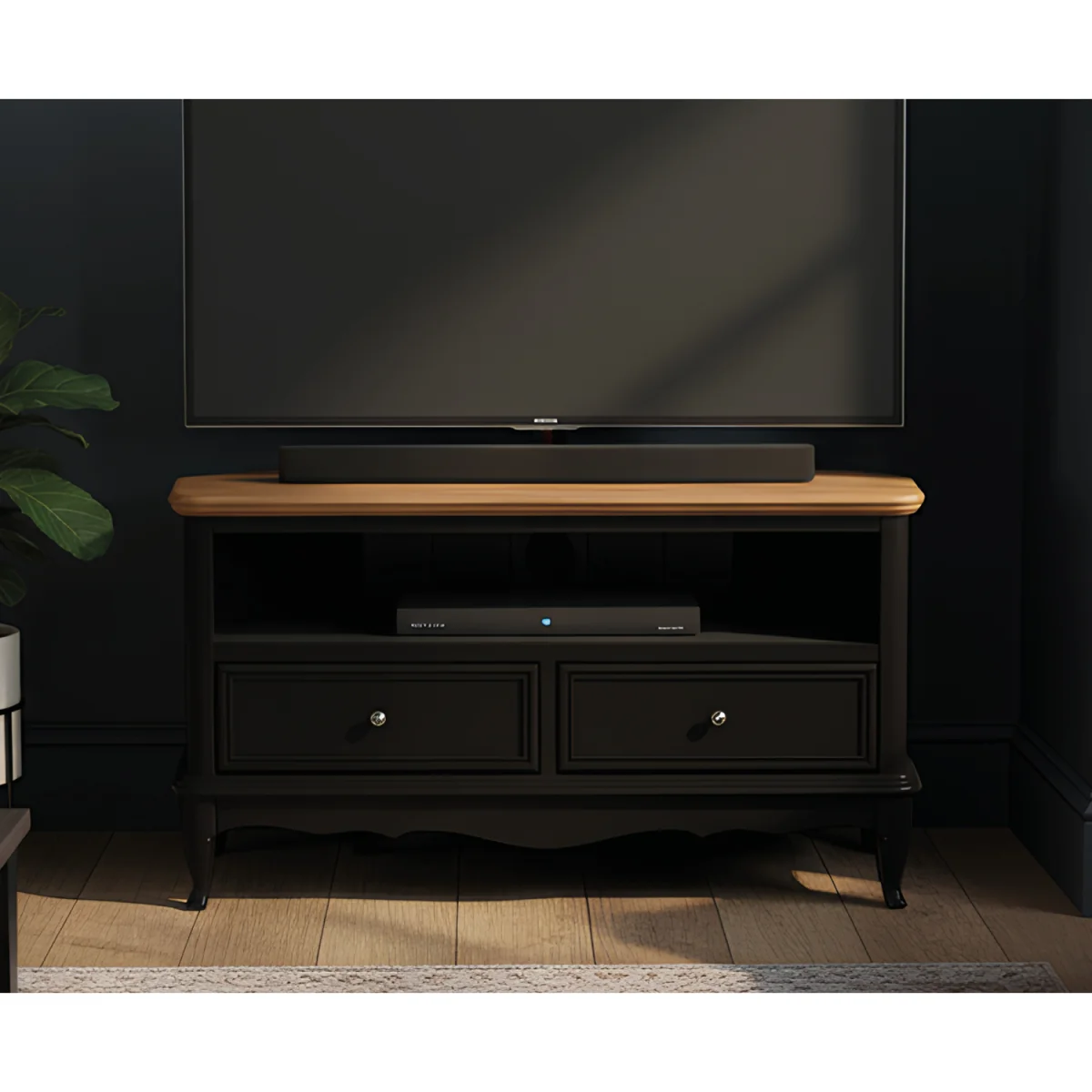 Chateau Noir Oak and Black Painted Corner TV Cabinet – image 4