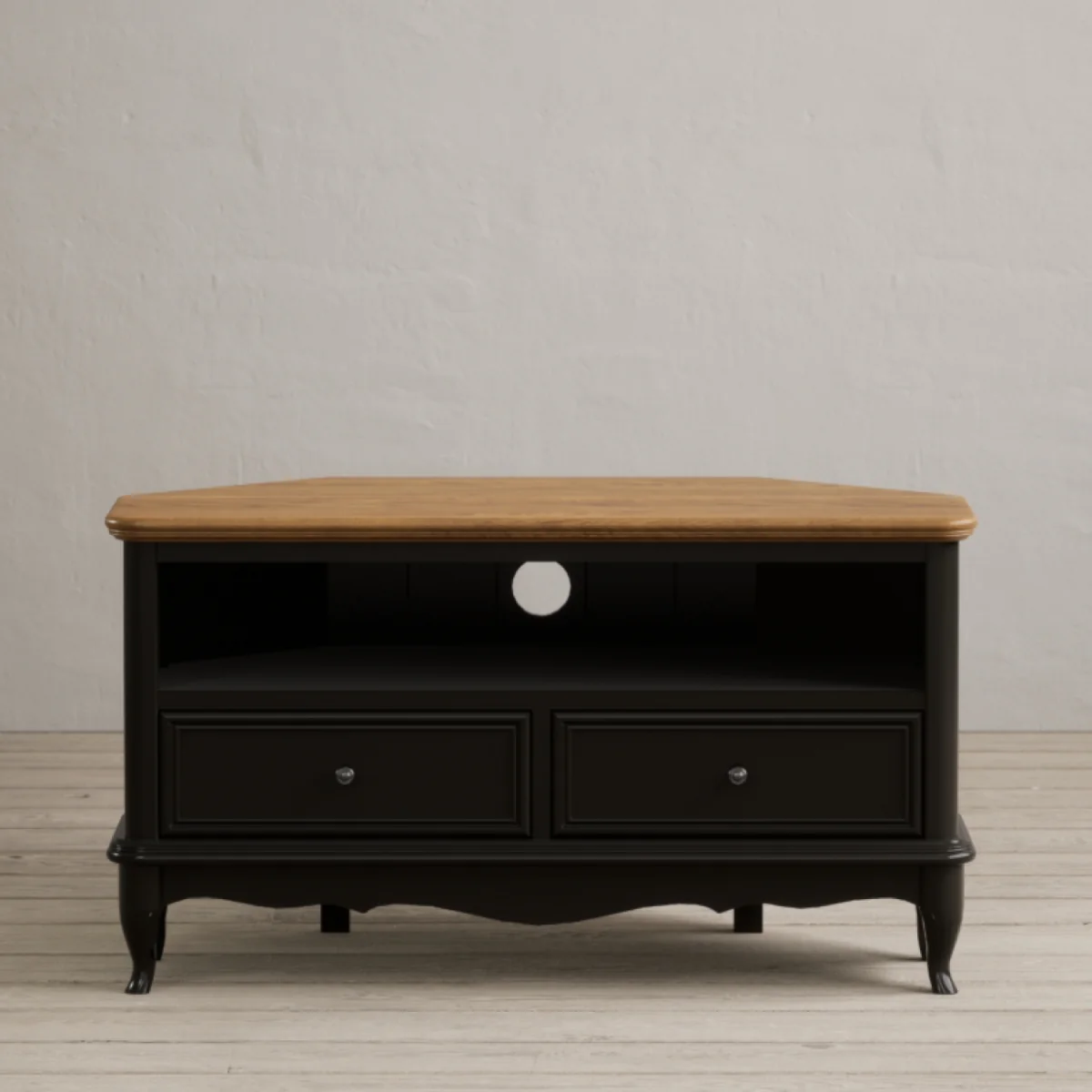 Chateau Noir Oak and Black Painted Corner TV Cabinet – image 1
