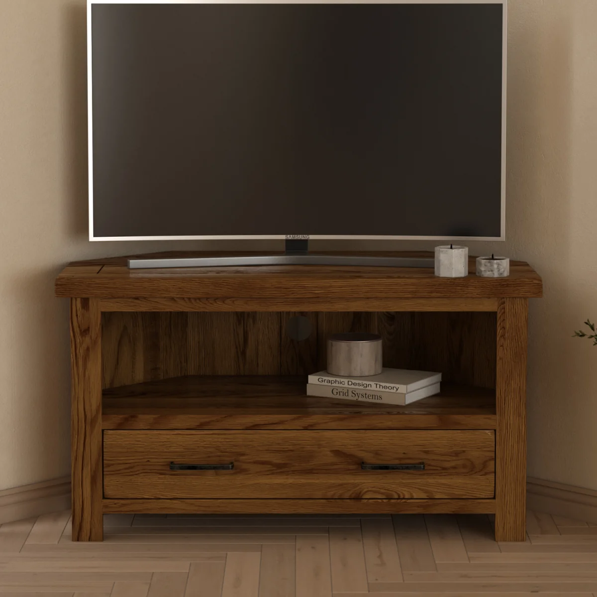 Harrogate Rustic Solid Oak Corner TV Cabinet – image 2