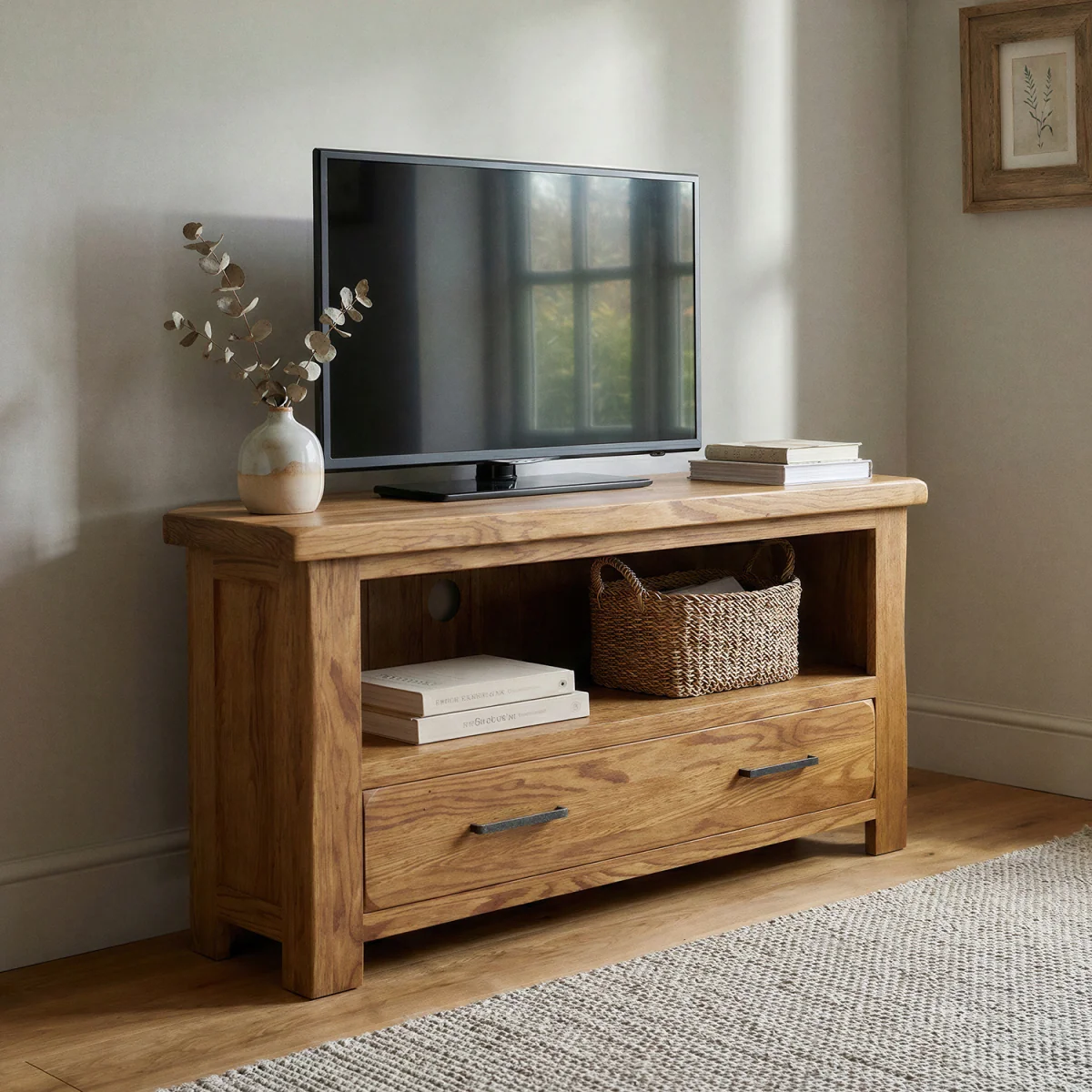 Harrogate Rustic Solid Oak Corner TV Cabinet – image 1