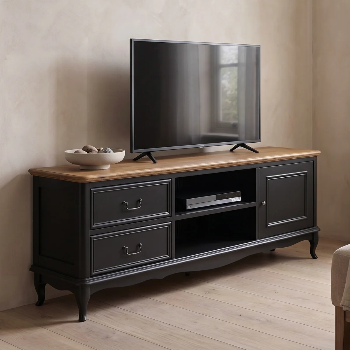 Chateau Noir Oak and Black Painted Super Wide TV Cabinet – image 2