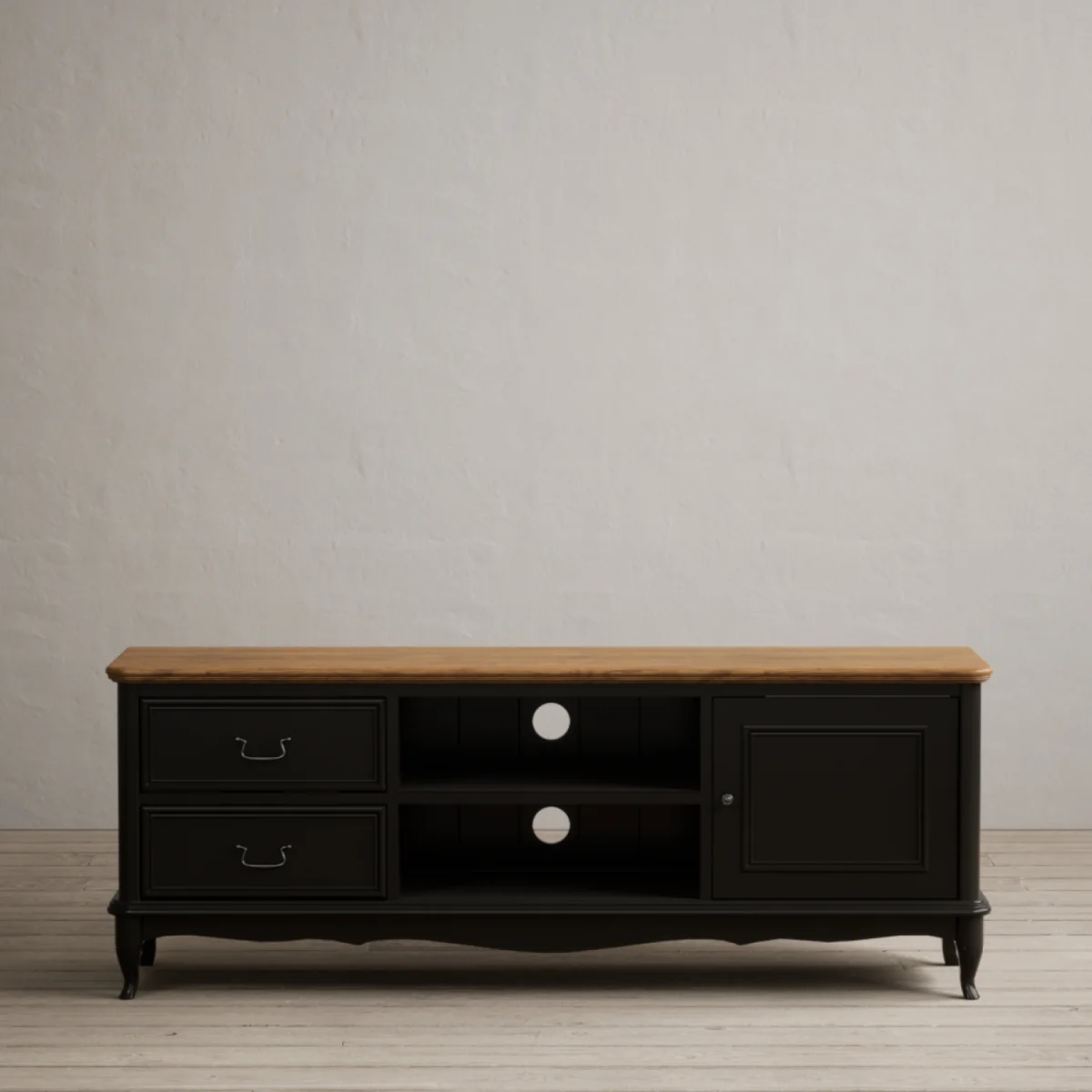 Chateau Noir Oak and Black Painted Super Wide TV Cabinet – image 1
