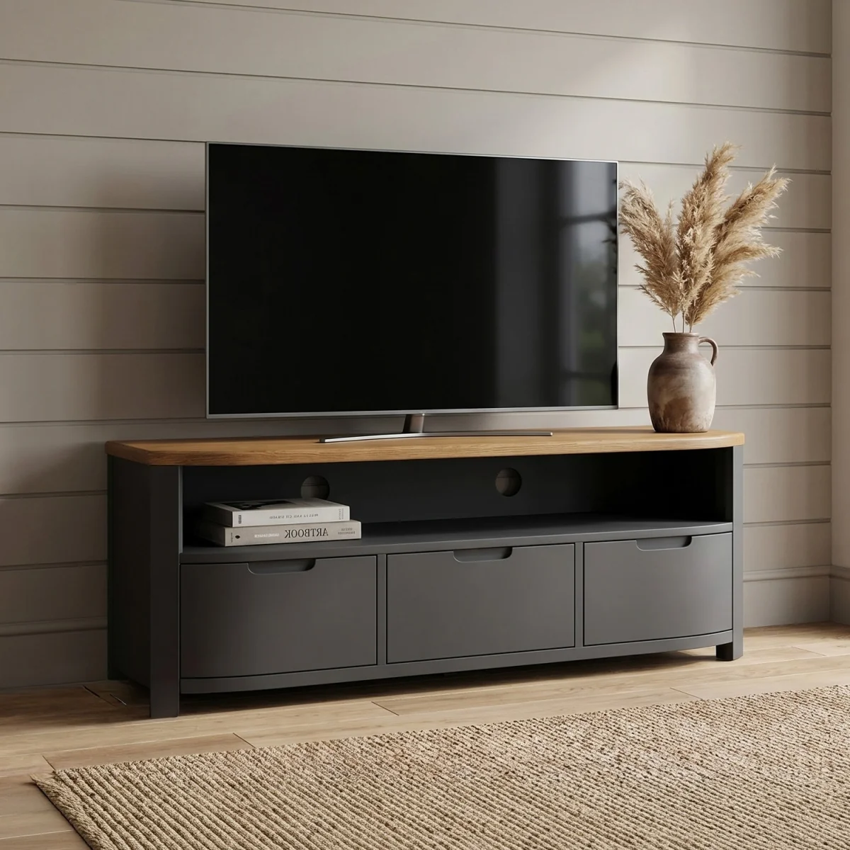 Bradwell Oak and Charcoal Painted Large TV Unit – image 2