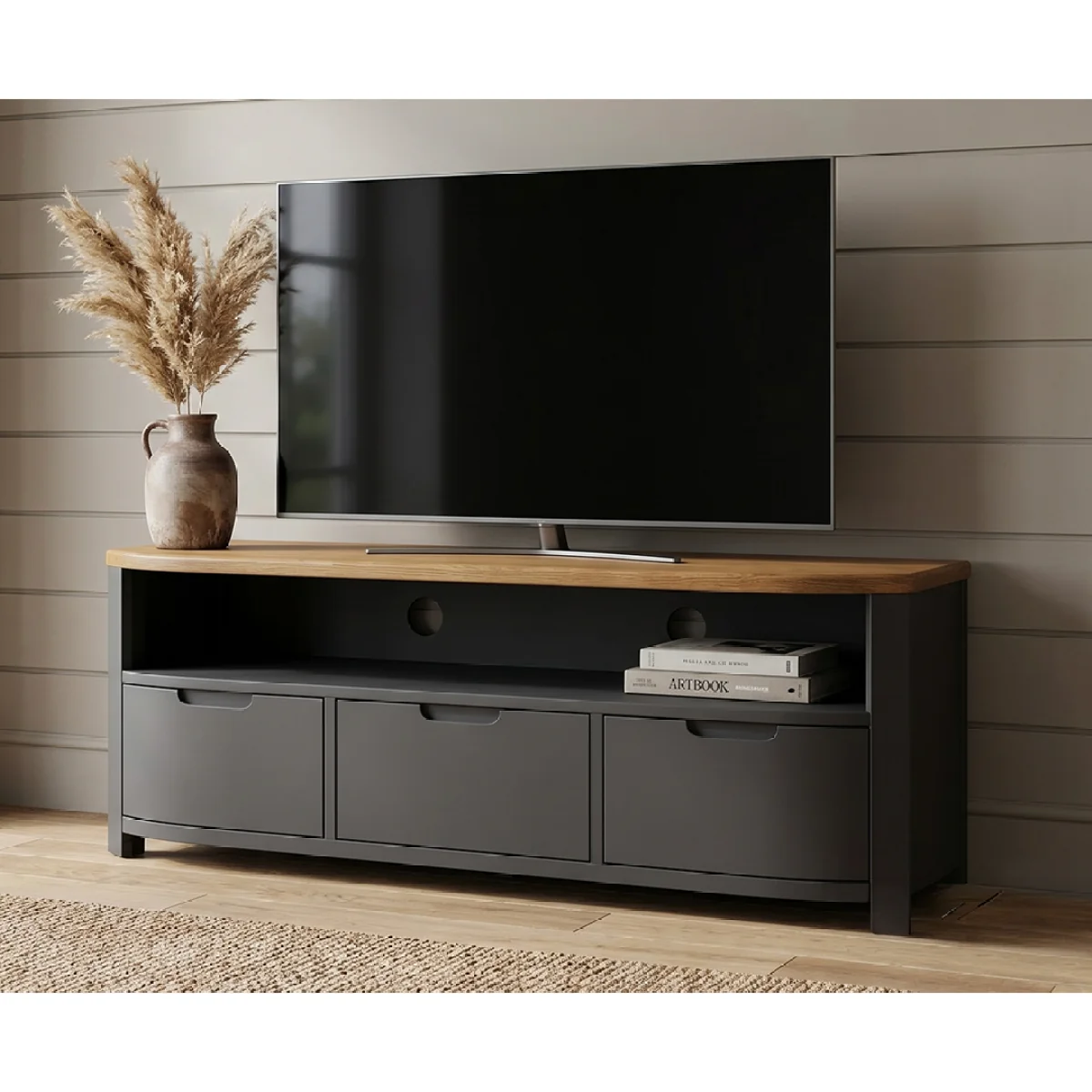 Bradwell Oak and Charcoal Painted Large TV Unit – image 4