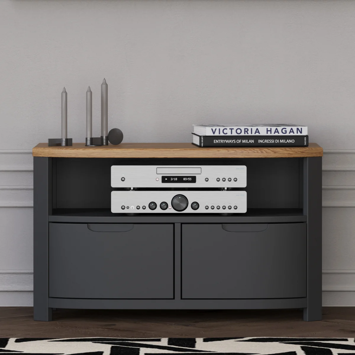 Bradwell Oak and Charcoal Painted Small TV Unit – image 3