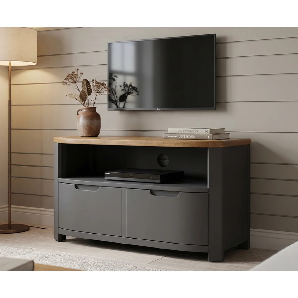 Bradwell Oak and Charcoal Painted Small TV Unit – image 4