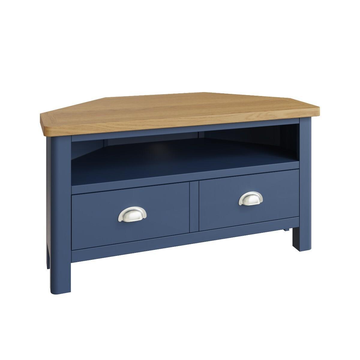 Cole Oak and Blue Corner TV Unit – image 3