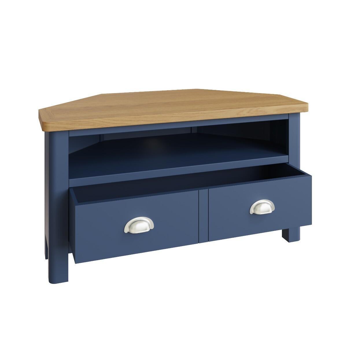 Cole Oak and Blue Corner TV Unit – image 4