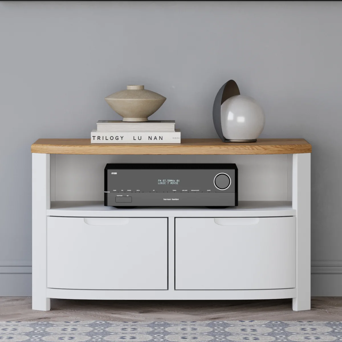 Bradwell Oak and Signal White Painted Small TV Unit – image 2