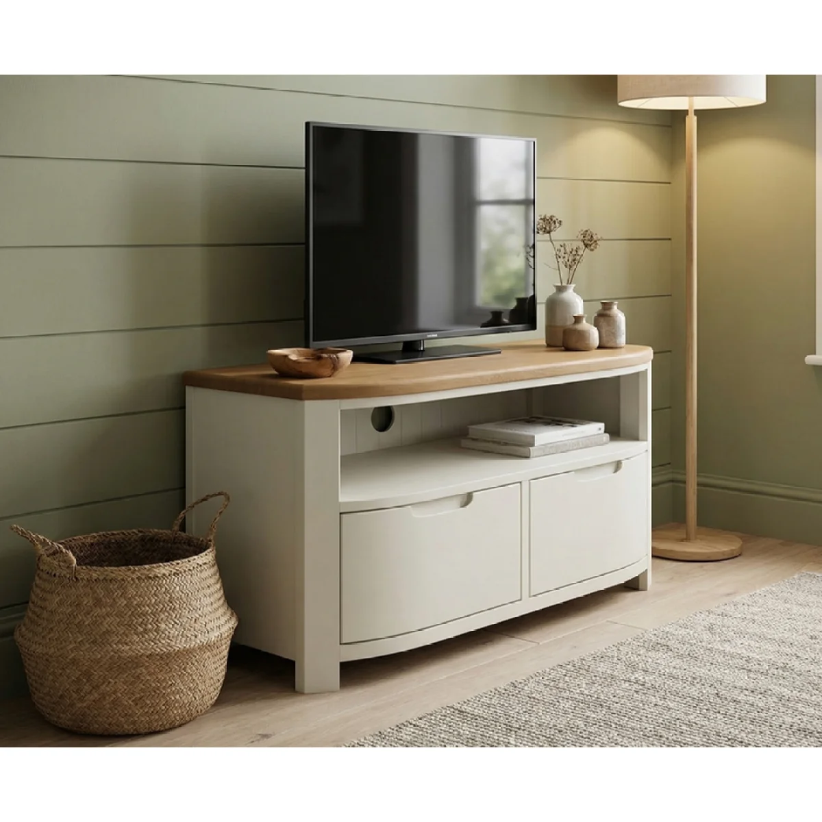 Bradwell Oak and Signal White Painted Small TV Unit – image 3