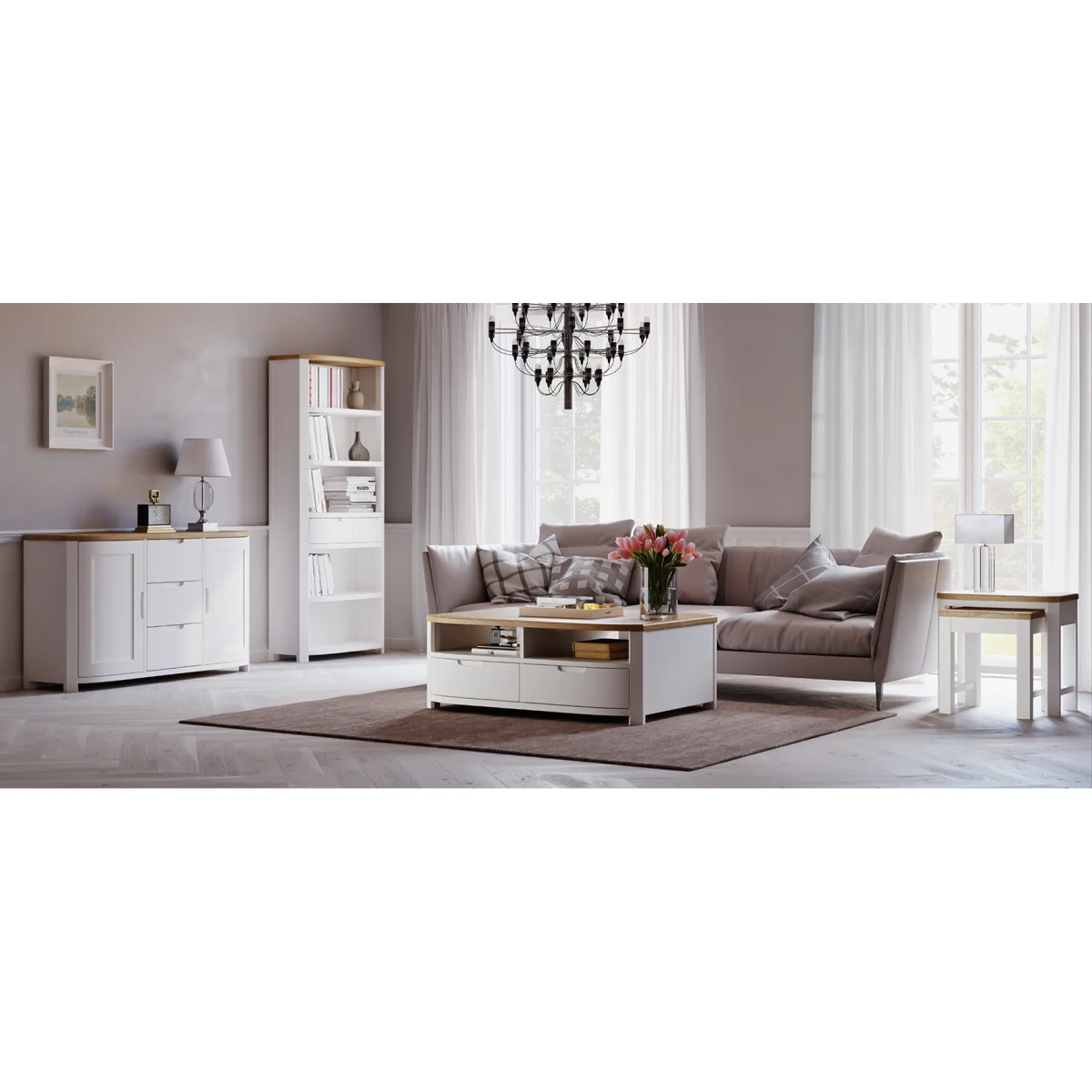 Bradwell Oak and Signal White Painted Small TV Unit – image 9
