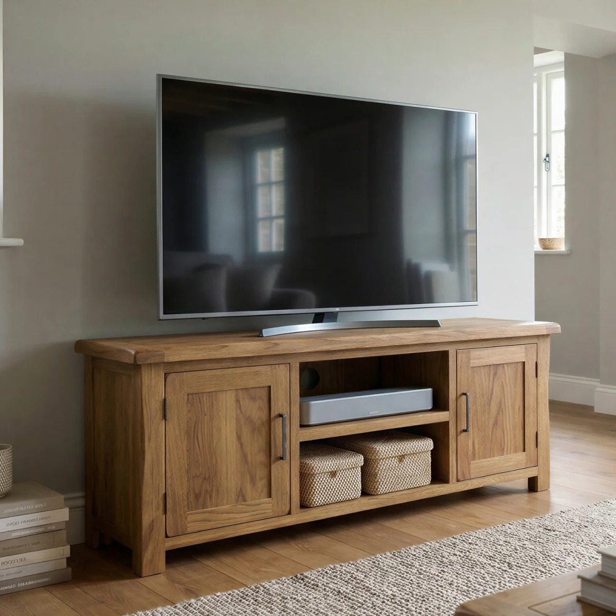 Harrogate Rustic Solid Oak Widescreen TV Cabinet – image 2