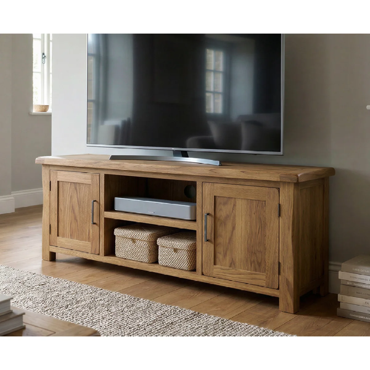 Harrogate Rustic Solid Oak Widescreen TV Cabinet – image 3