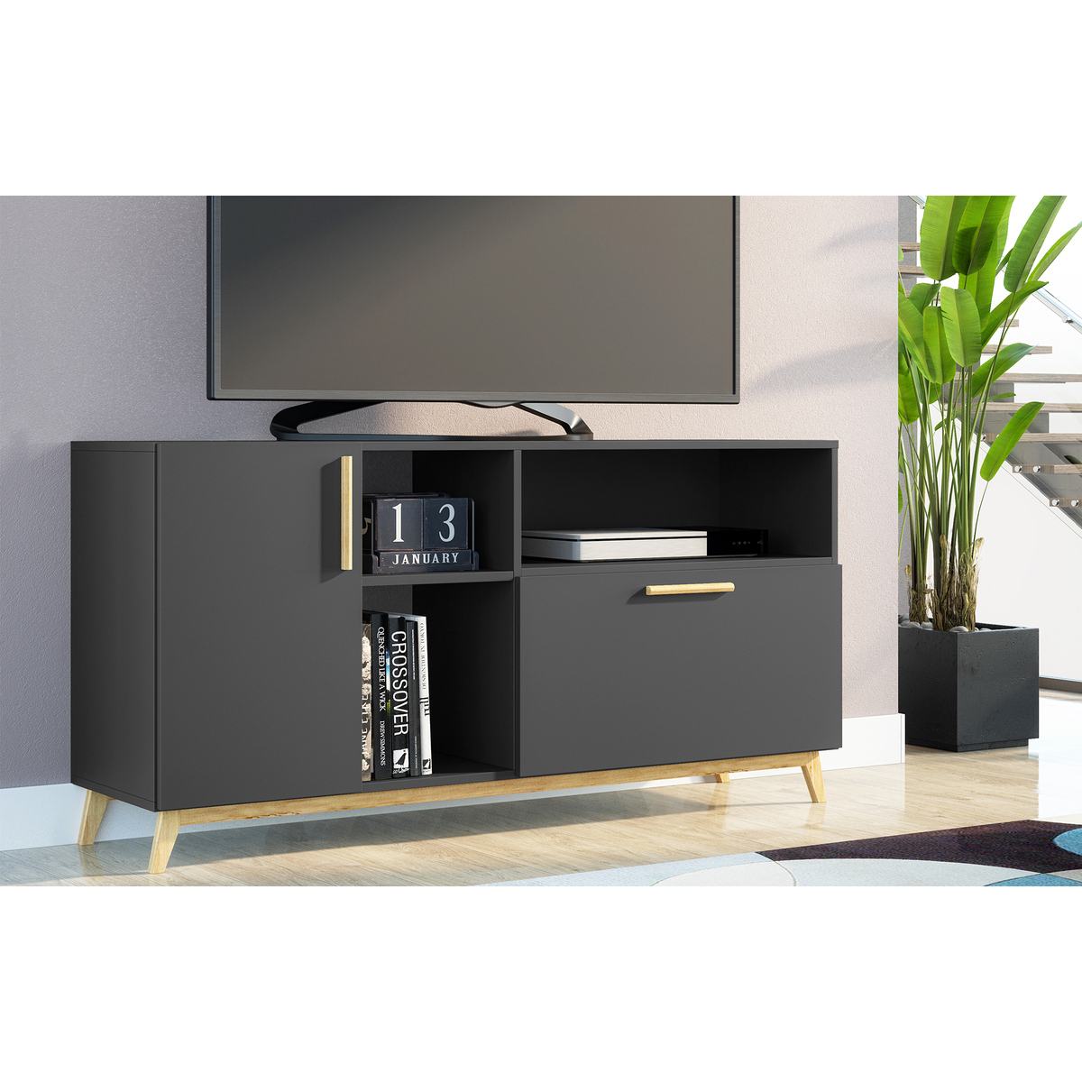 Dakota Black Open TV Unit - 135cm – image 2