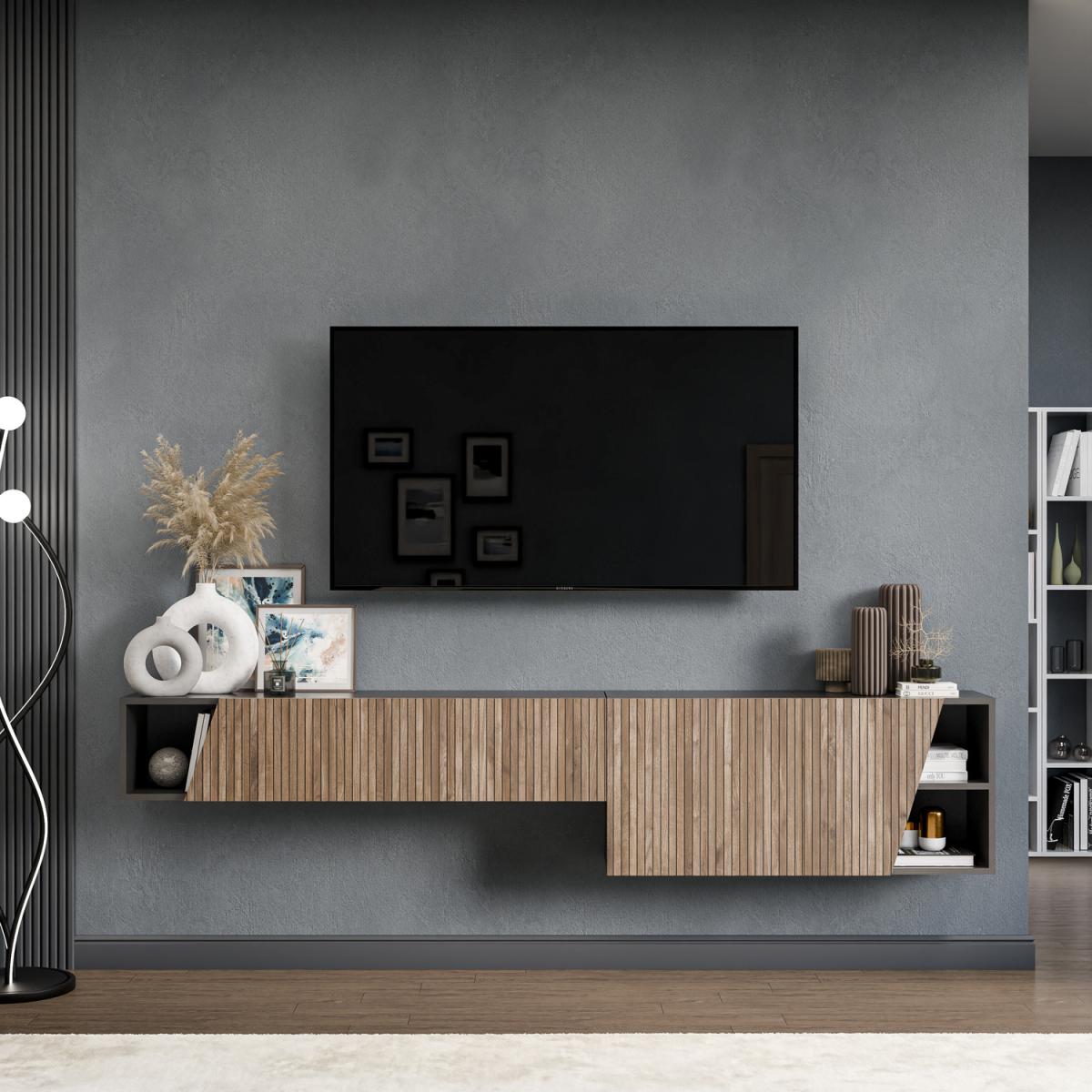 Fati Wall Mounted Entertainment Center - Black and Alina Pattern